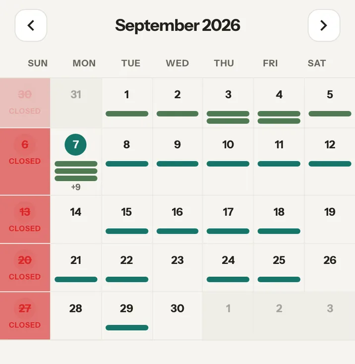 The calendar, a month of jobs laid out